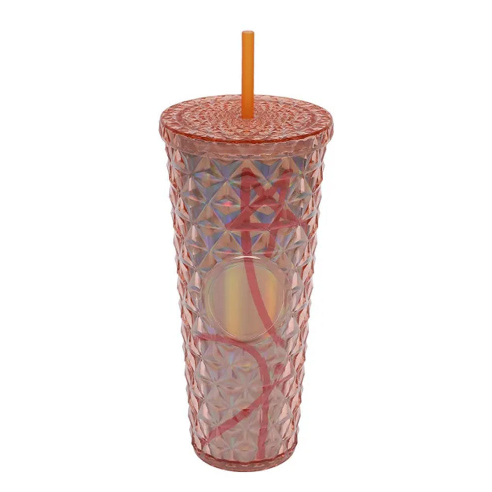 (NET) Plastic Double Wall Crystal Tumbler With Straw And Lid 750 ML