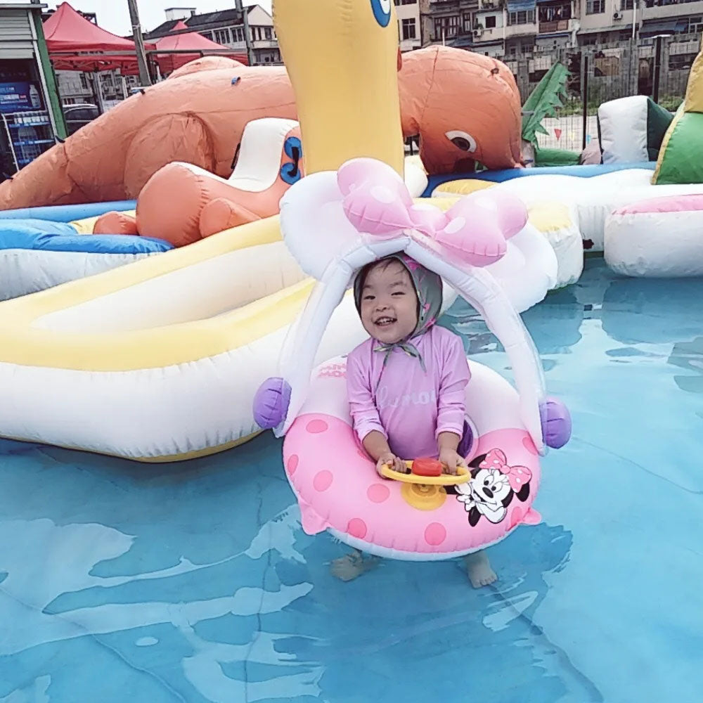 (NET) Cartoon cute baby swimming ring with parasol float inflatable swimming pool