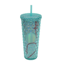 (NET) Plastic Double Wall Crystal Tumbler With Straw And Lid 750 ML