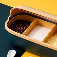 (net) Spice Bottle Four Compartment Condiment Spice Box,with Spoons,Suitable for Kitchen
