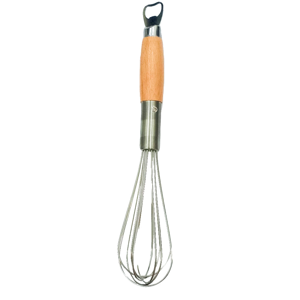 Stainless Steel Egg Whisk with Wooden Handle Wire Balloon Whisk Milk Egg Beater Egg Mixing 35x7cm