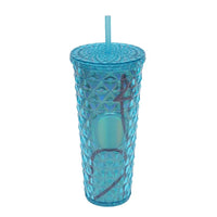 (NET) Plastic Double Wall Crystal Tumbler With Straw And Lid 750 ML