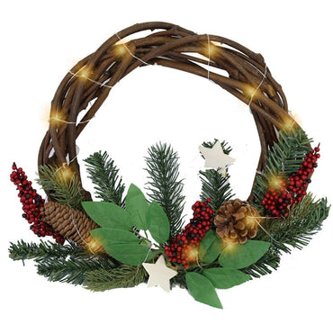 Christmas Wreath  Door Hanger Light Up 30cm  (20 lamps).