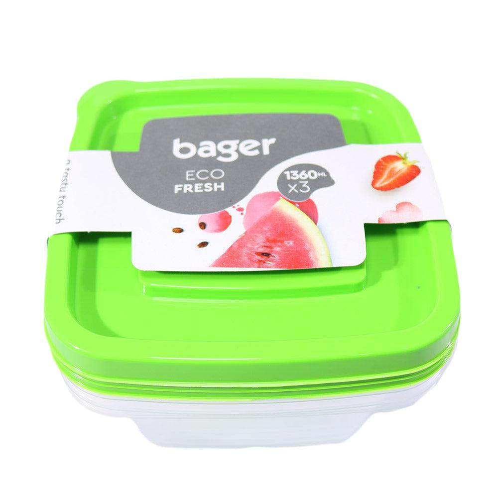 Bager Square Storage Container Set 1360ml ( 3 Pcs) - Karout Online -Karout Online Shopping In lebanon - Karout Express Delivery 