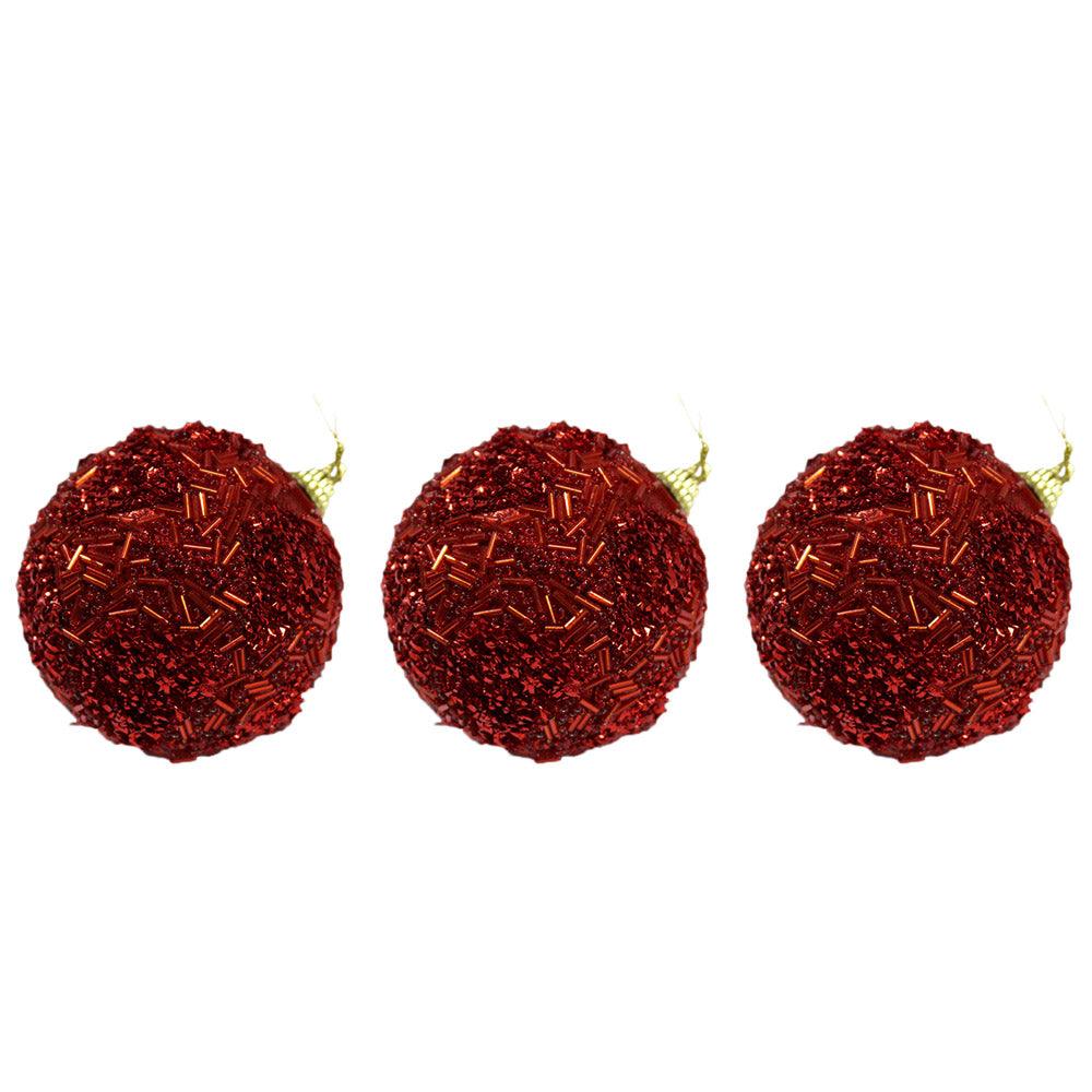 Christmas Red Glitter Balls Tree Decoration Set (3 Pcs) - Karout Online -Karout Online Shopping In lebanon - Karout Express Delivery 