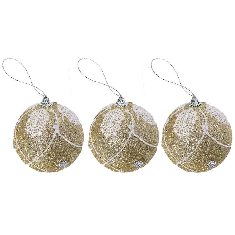 Christmas Gold & White 8 cm Balls Tree Decoration Set (3 Pcs) - Karout Online -Karout Online Shopping In lebanon - Karout Express Delivery 