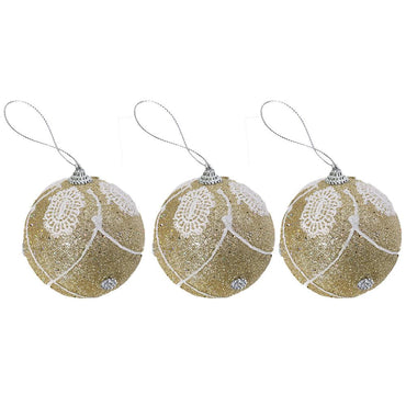 Christmas Gold & White 8 cm Balls Tree Decoration Set (3 Pcs) - Karout Online -Karout Online Shopping In lebanon - Karout Express Delivery 