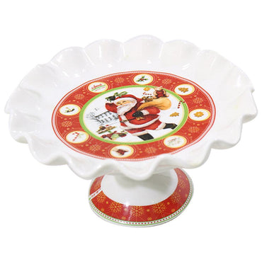 Christmas Footed Cake Porcelain Plate - Karout Online -Karout Online Shopping In lebanon - Karout Express Delivery 