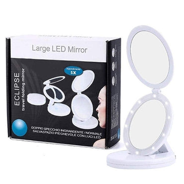 Eclipse Large LED Travel Round Cosmetic Foldable Mirror With LED Lighting - Karout Online -Karout Online Shopping In lebanon - Karout Express Delivery 