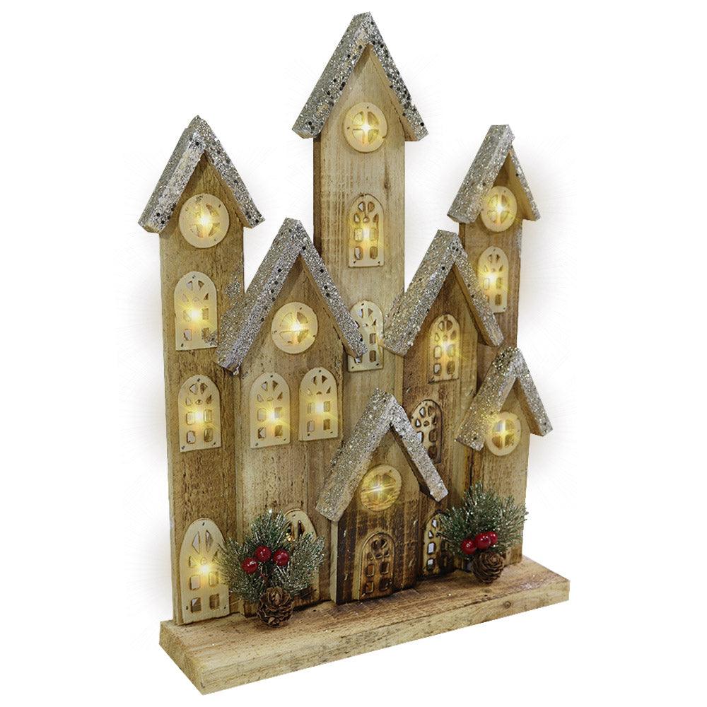Light Wood House Christmas Decoration LED 32 CM / Z18-057 - Karout Online -Karout Online Shopping In lebanon - Karout Express Delivery 