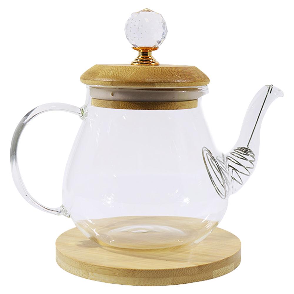 Pyrex Glass Teapot With Wooden Trivet / Large - Karout Online -Karout Online Shopping In lebanon - Karout Express Delivery 
