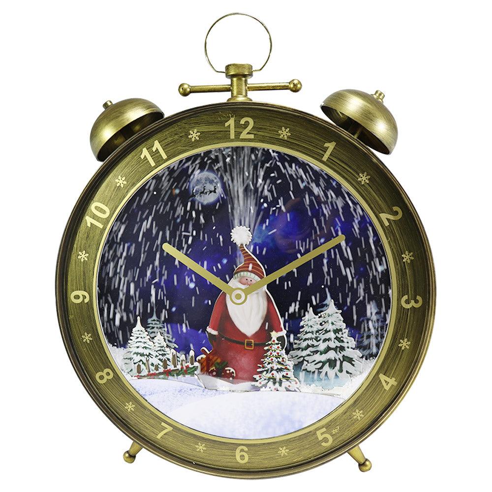 Christmas Musical Alarm Clock Shape With Snowing Santa Scene 48 cm - Karout Online -Karout Online Shopping In lebanon - Karout Express Delivery 