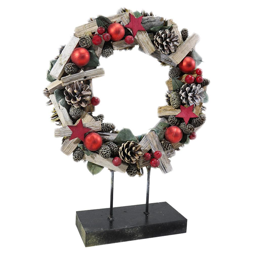 Christmas Pine Wreath Stand 40 cm / Q-913 - Karout Online -Karout Online Shopping In lebanon - Karout Express Delivery 