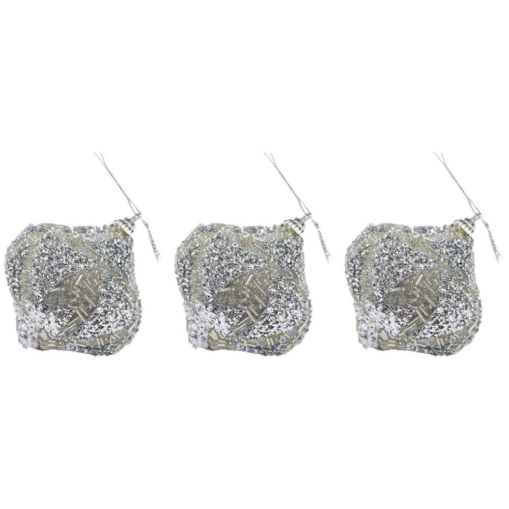 Christmas Oval Sprinkle Silver Balls Tree Decoration Set (3 Pcs) - Karout Online -Karout Online Shopping In lebanon - Karout Express Delivery 