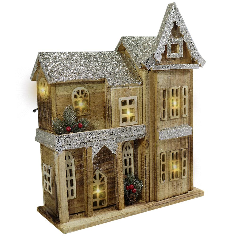 Light Wood House Christmas Decoration LED 45.5 CM / Z18-044 - Karout Online -Karout Online Shopping In lebanon - Karout Express Delivery 