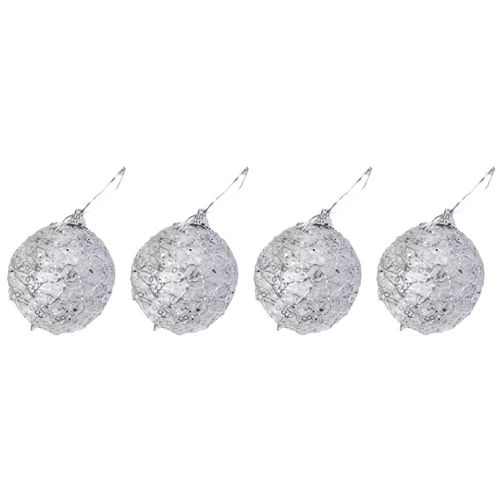 Christmas Silver Balls 6 cm Tree Decoration Set (4 Pcs) / 20466 - Karout Online -Karout Online Shopping In lebanon - Karout Express Delivery 