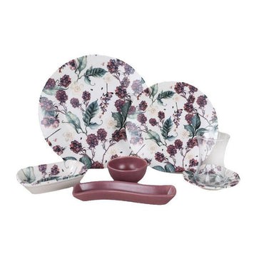 Keramika Purple Raspberry Patterned 19 Piece Breakfast Set / 77194 - Karout Online -Karout Online Shopping In lebanon - Karout Express Delivery 
