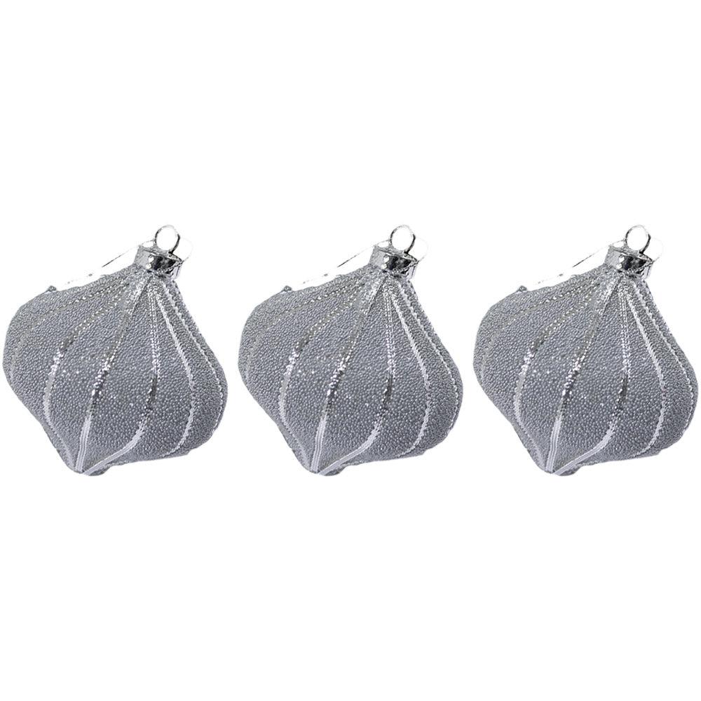 Christmas Oval Silver Balls Tree Decoration Set (3 Pcs) - Karout Online -Karout Online Shopping In lebanon - Karout Express Delivery 