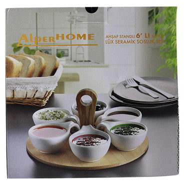 Alper Home 6 Ceramic Sauce Bowl With Wooden Stand - Karout Online -Karout Online Shopping In lebanon - Karout Express Delivery 