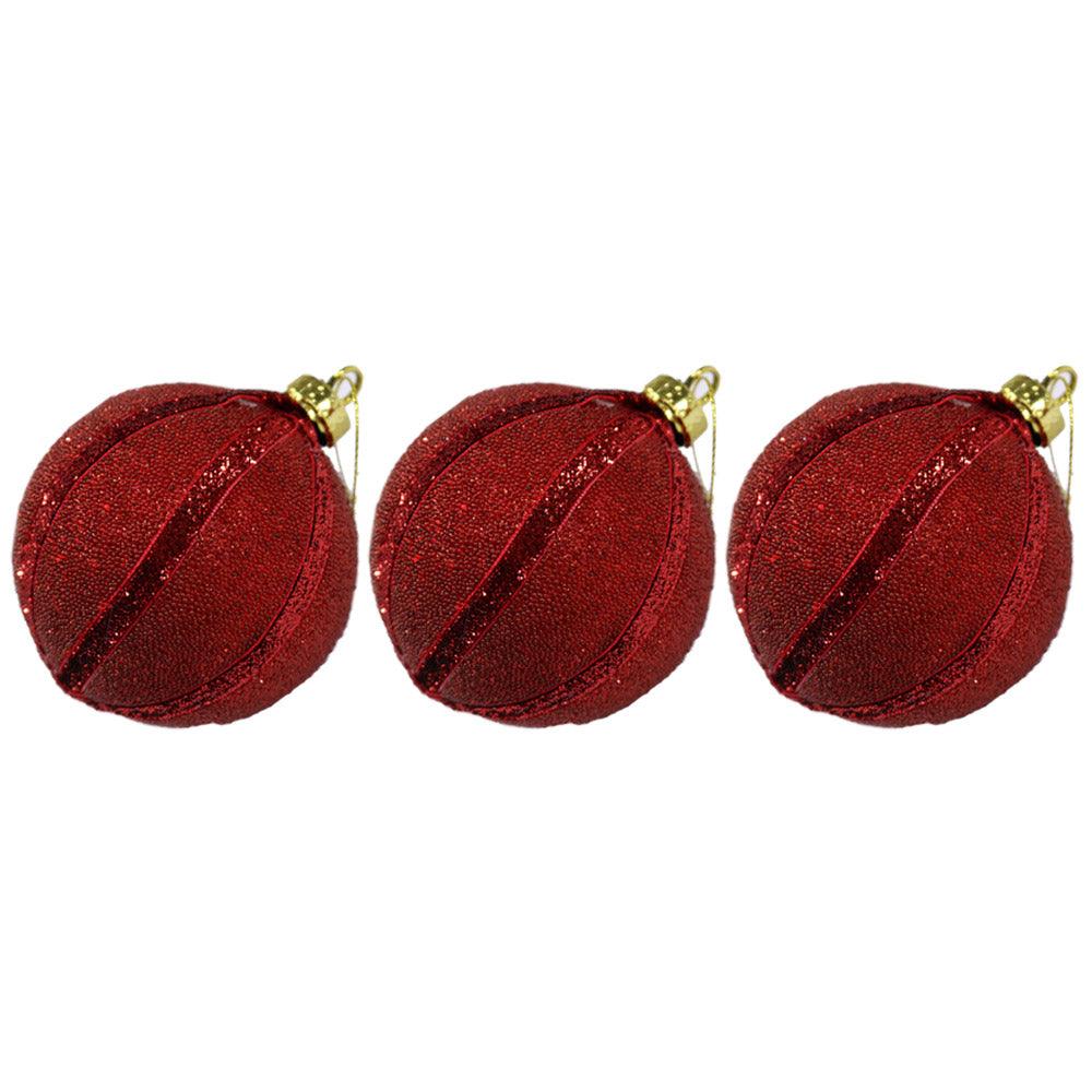 Christmas Red Striped Glitter Balls Tree Decoration Set (3 Pcs) - Karout Online -Karout Online Shopping In lebanon - Karout Express Delivery 