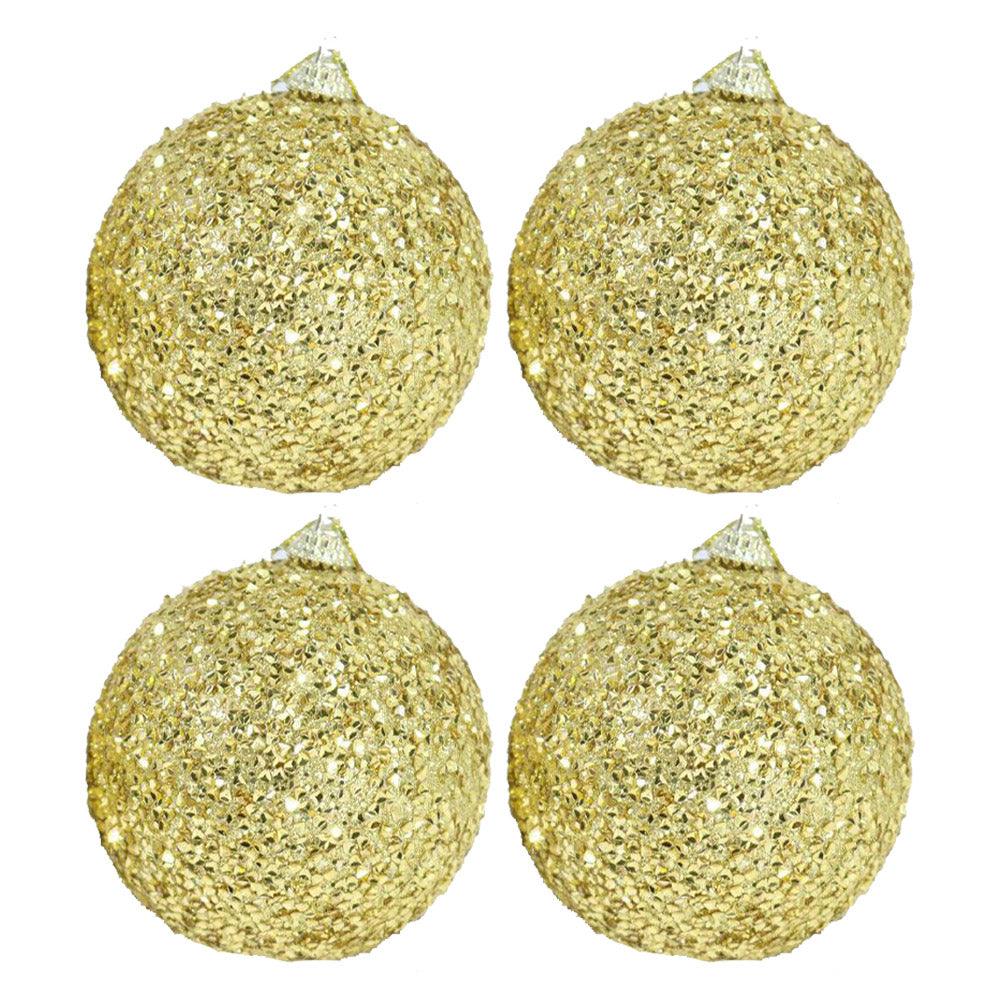 Christmas Glittered Gold Balls Tree Decoration Set (4 Pcs) - Karout Online -Karout Online Shopping In lebanon - Karout Express Delivery 