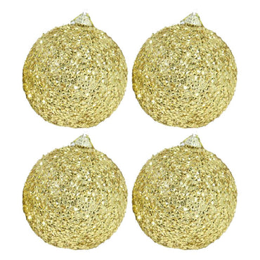 Christmas Glittered Gold Balls Tree Decoration Set (4 Pcs) - Karout Online -Karout Online Shopping In lebanon - Karout Express Delivery 