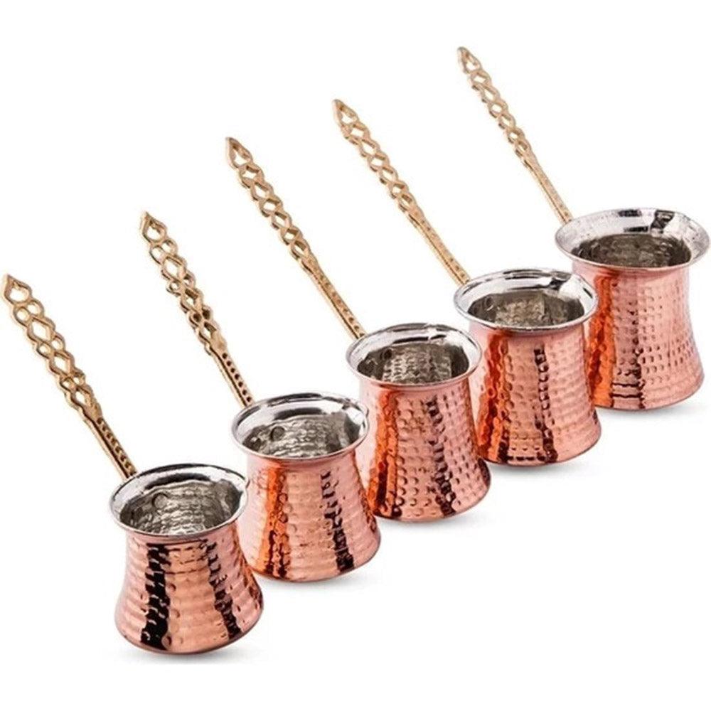 Handmade Traditional Copper Turkish Coffee Maker Coffee-Pot 5 Piece Set - Karout Online -Karout Online Shopping In lebanon - Karout Express Delivery 