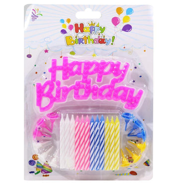 Happy birthday Plastic Stand  with Colored Candles set (12Pcs)/ P-371 - Karout Online -Karout Online Shopping In lebanon - Karout Express Delivery 
