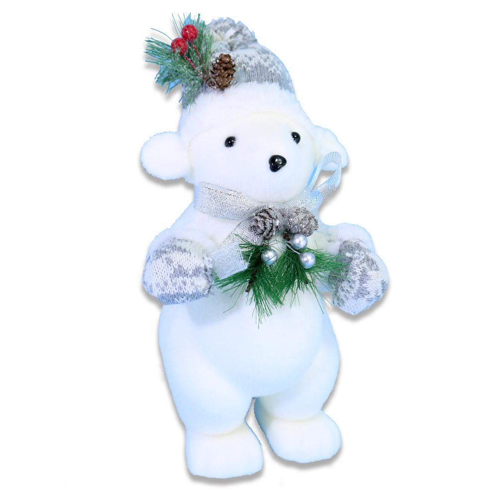 Christmas Foam Standing Bear With Grey Scarf & Hat.
