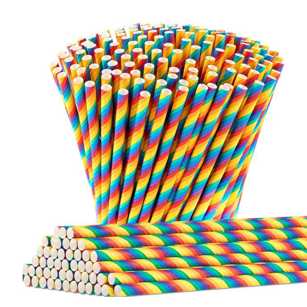 Paper Straws Eco Friendly Straws Rainbow 100Pcs