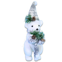 Christmas Standing White Bear With Grey Hat & Scarf.