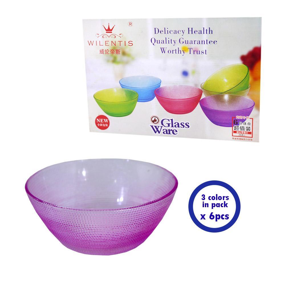 Set Of 6 Multi Color Glass Bowls.