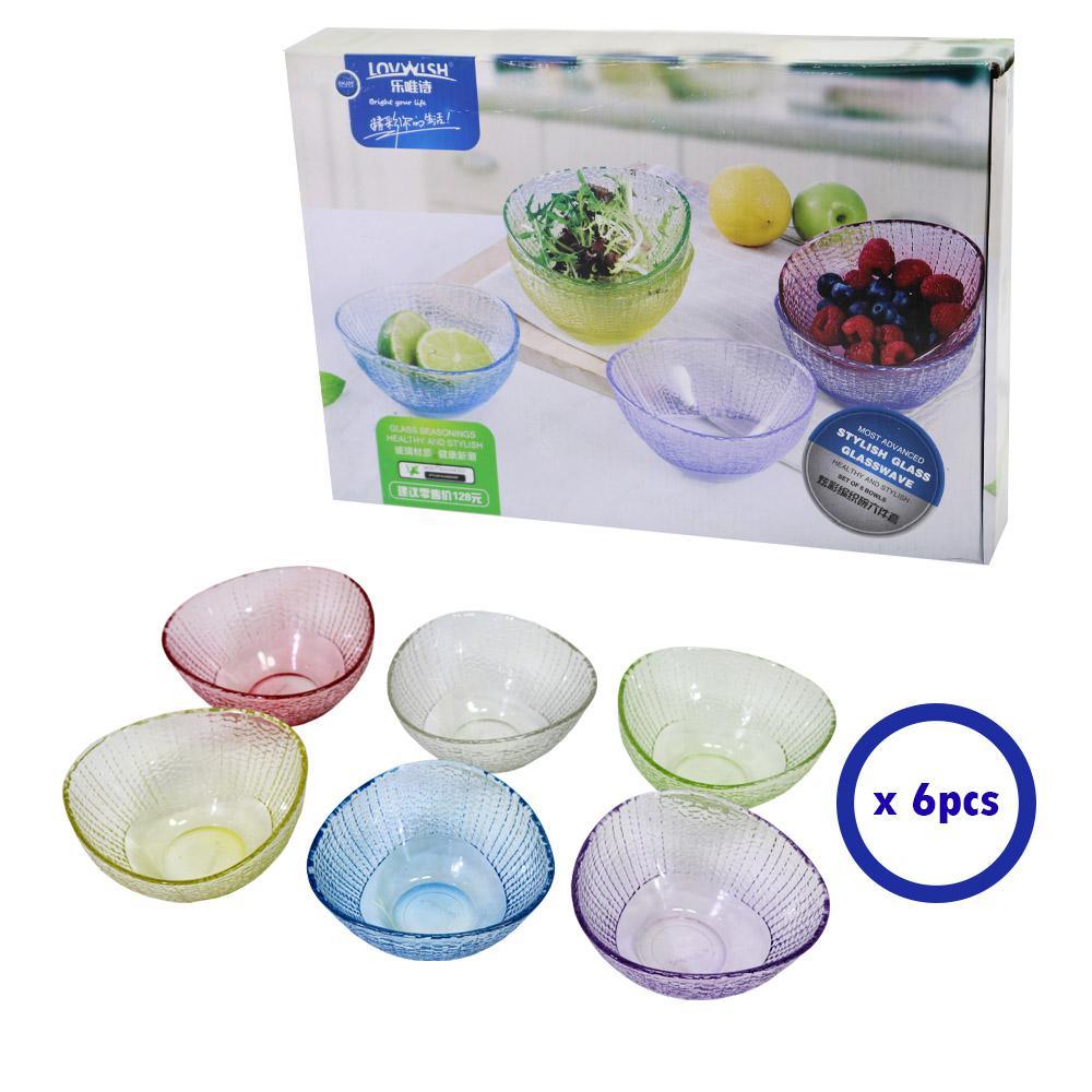 Set Of 6 Pcs Multi Color Glass Bowls.