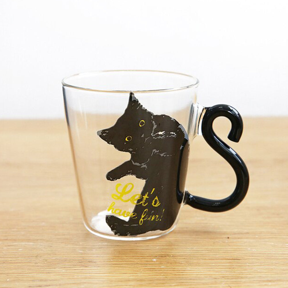 **(NET)**Glass Water Cup Creative Cute Cat Mug Tail Handle / KC22-252