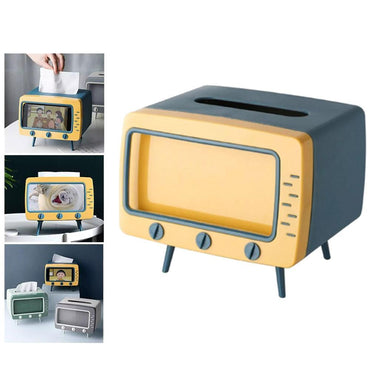 Creative Tv Tissue Box Dispenser Storage Napkin Case With Mobile Phone Holder Home & Kitchen