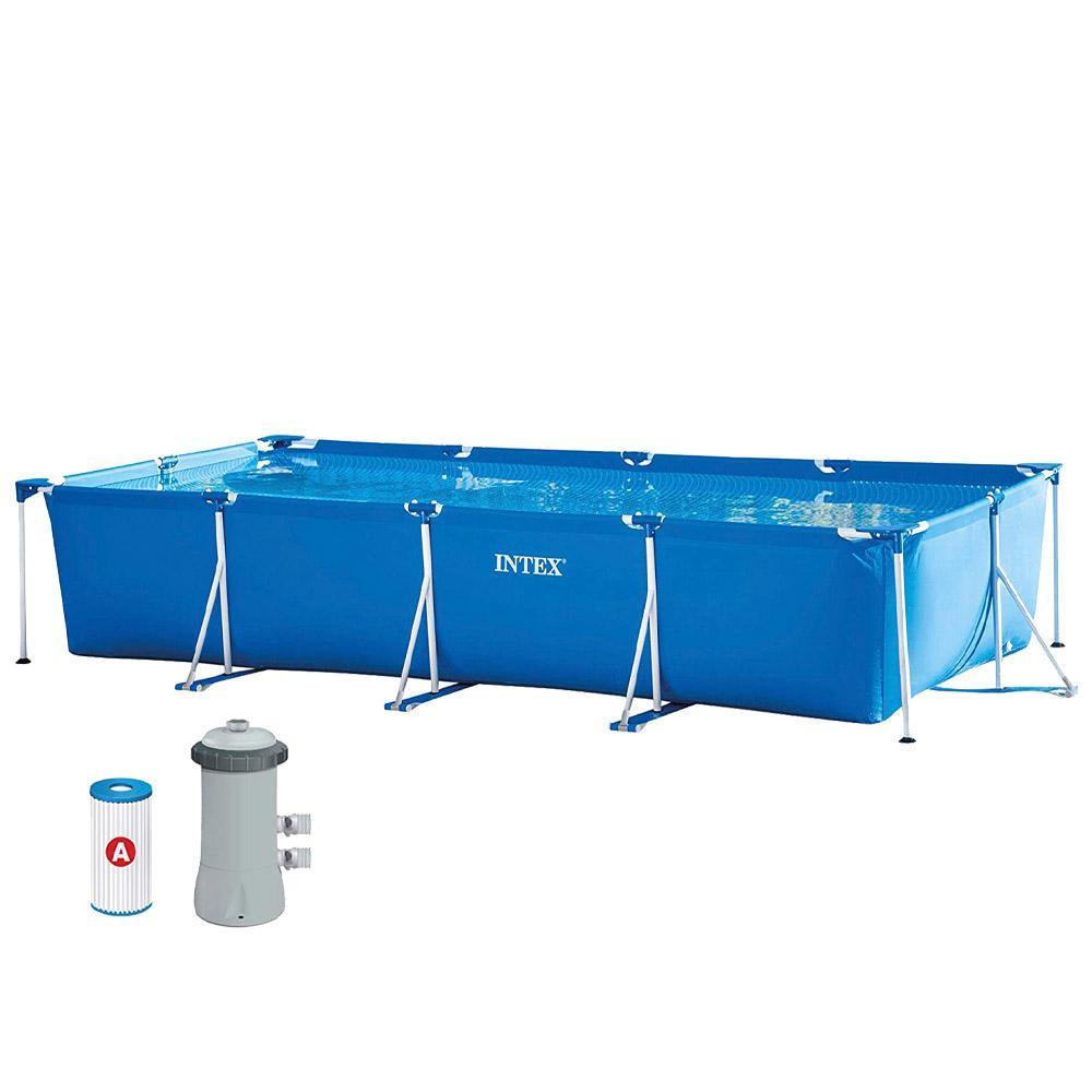 (NET)Intex Rectangular Frame Pool With Filter Pump 450 x 220 x 84 cm