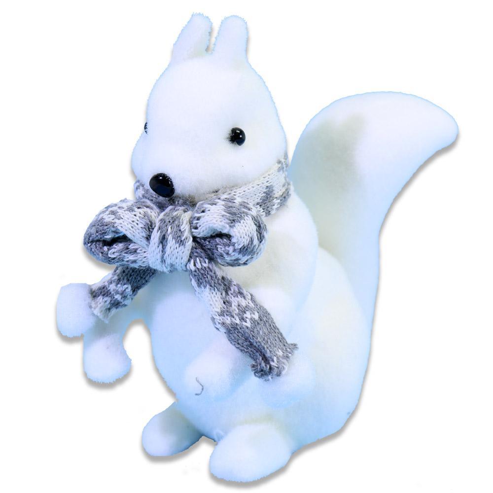 Christmas Standing White Squirrel With Grey Scarf.