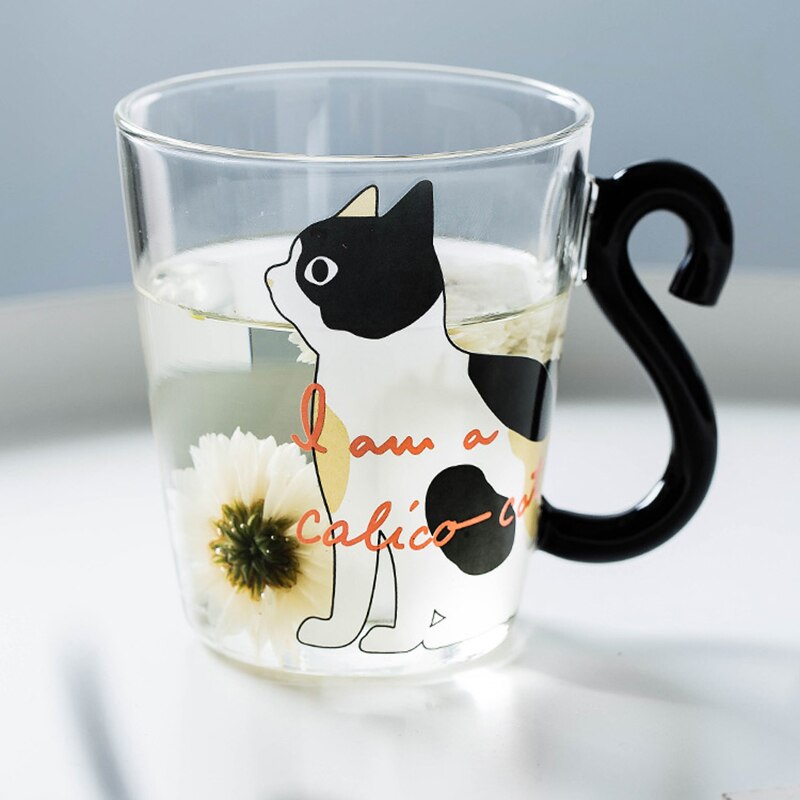 **(NET)**Glass Water Cup Creative Cute Cat Mug / KC22-249