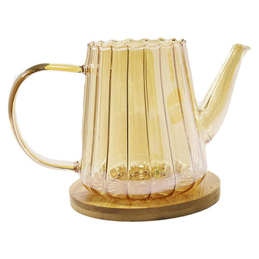 Pyrex Glass Golden Teapot With Infuser And Wood Trivet / medium - Karout Online -Karout Online Shopping In lebanon - Karout Express Delivery 