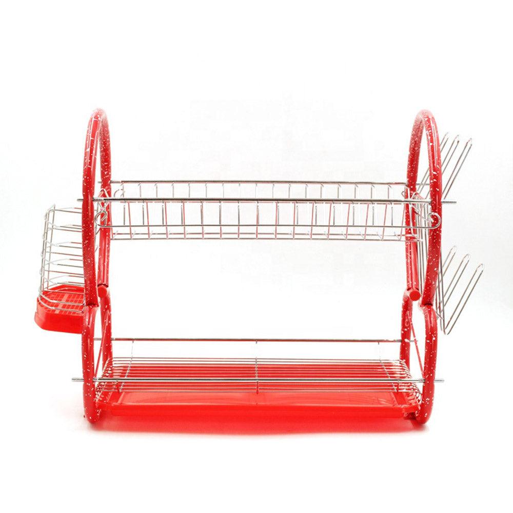 Red Discard Rack Stainless Steel Red 2 Tier Dish Drainer Rack