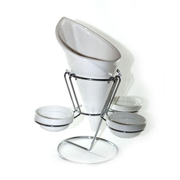 French Fries Holder with 3 Dip Dishes & Metal Rack.