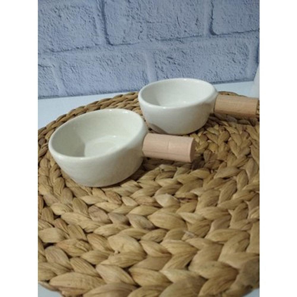 Yakut Wooden Handle porcelain Round Serving Bowl Set of  2 pcs - Karout Online -Karout Online Shopping In lebanon - Karout Express Delivery 