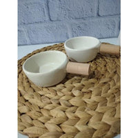 Yakut Wooden Handle porcelain Round Serving Bowl Set of  2 pcs - Karout Online -Karout Online Shopping In lebanon - Karout Express Delivery 