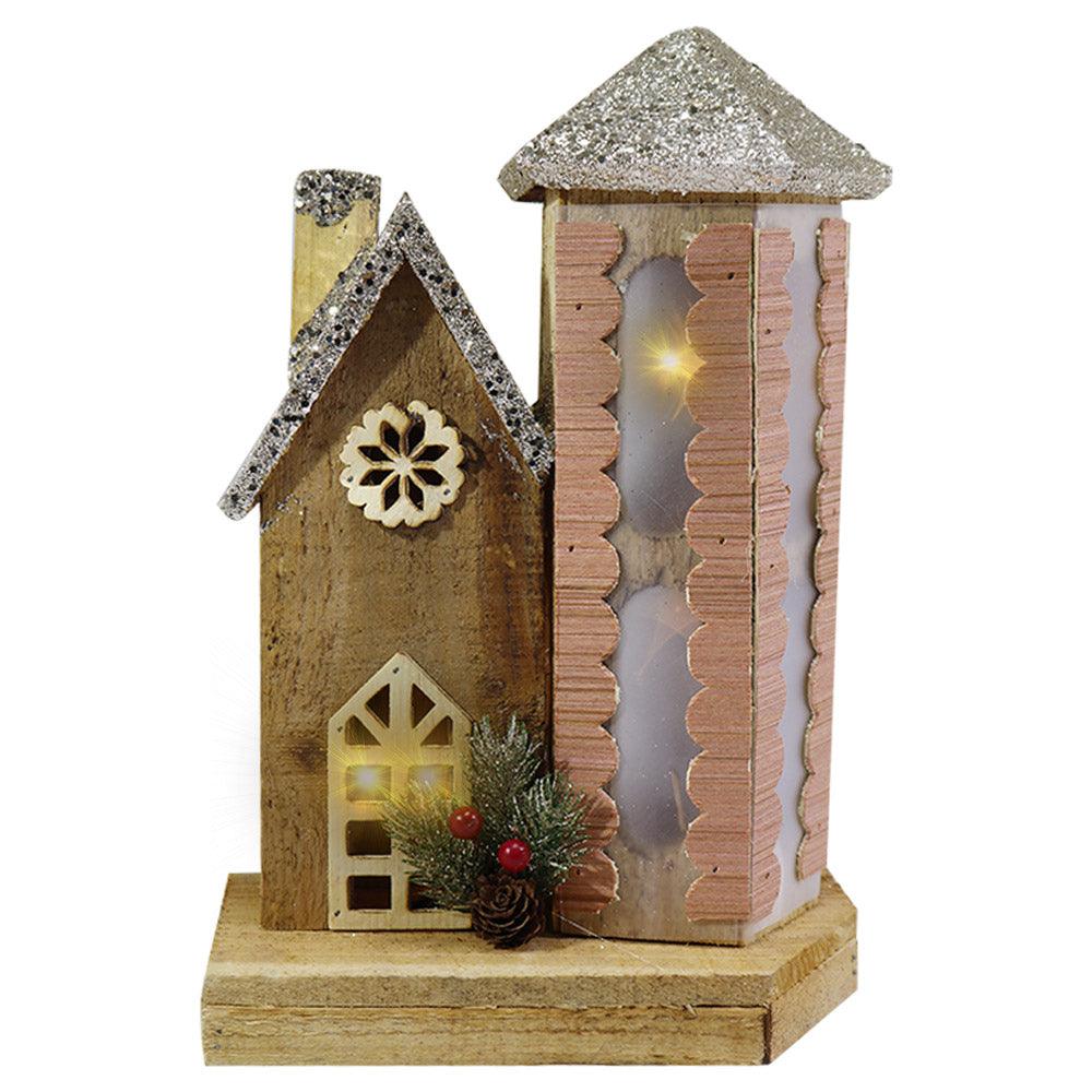 Light Wood House Christmas Decoration LED 33 CM / Z18-020 - Karout Online -Karout Online Shopping In lebanon - Karout Express Delivery 