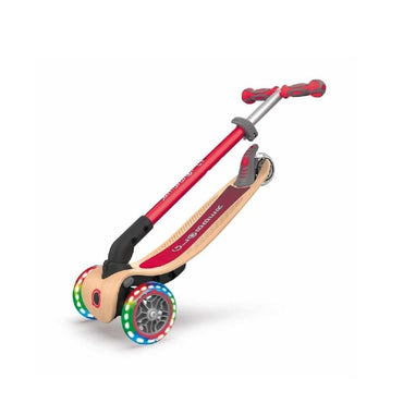 Globber Primo Foldable Scooter With Lights Wood Red - Karout Online -Karout Online Shopping In lebanon - Karout Express Delivery 