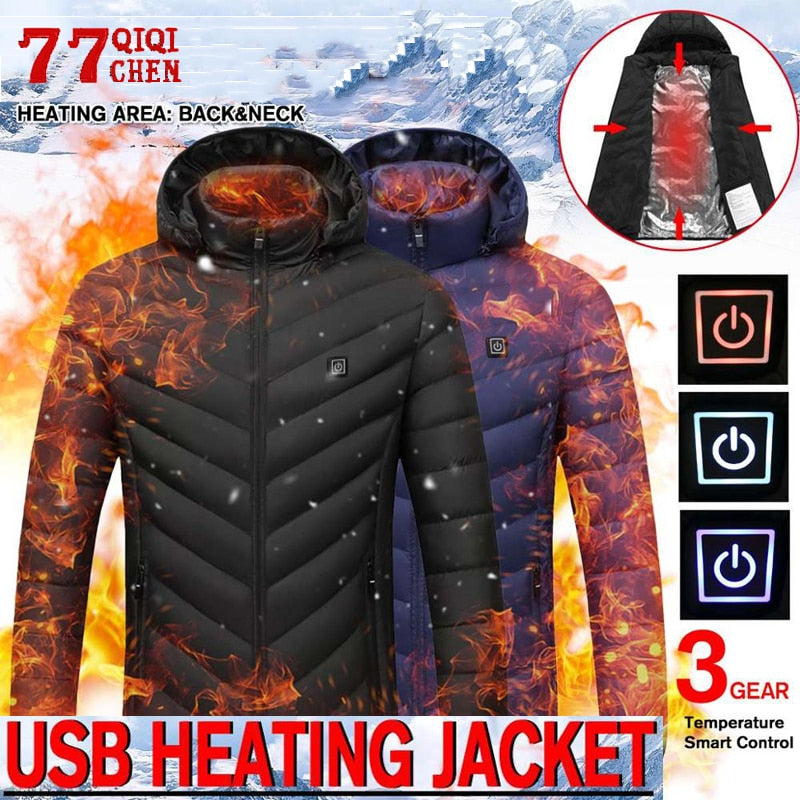 USB Heated Jacket Men Women Winter Warm Outdoor Long Sleeve Jackets