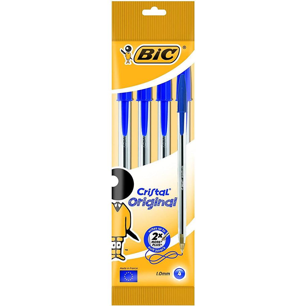 Bic Cristal Medium Ballpoint Pen 1.0mm Blue / 4 Pieces - Karout Online -Karout Online Shopping In lebanon - Karout Express Delivery 