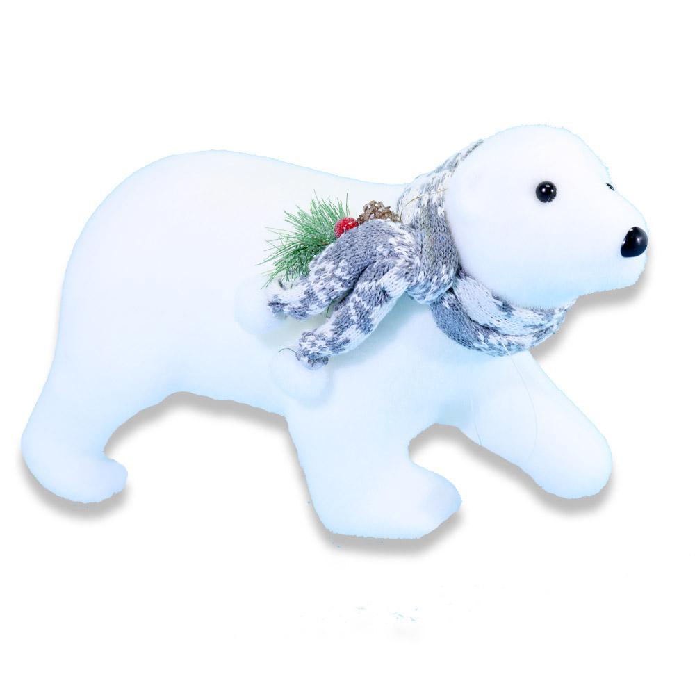 Christmas Foam White Bear With Grey Scarf.