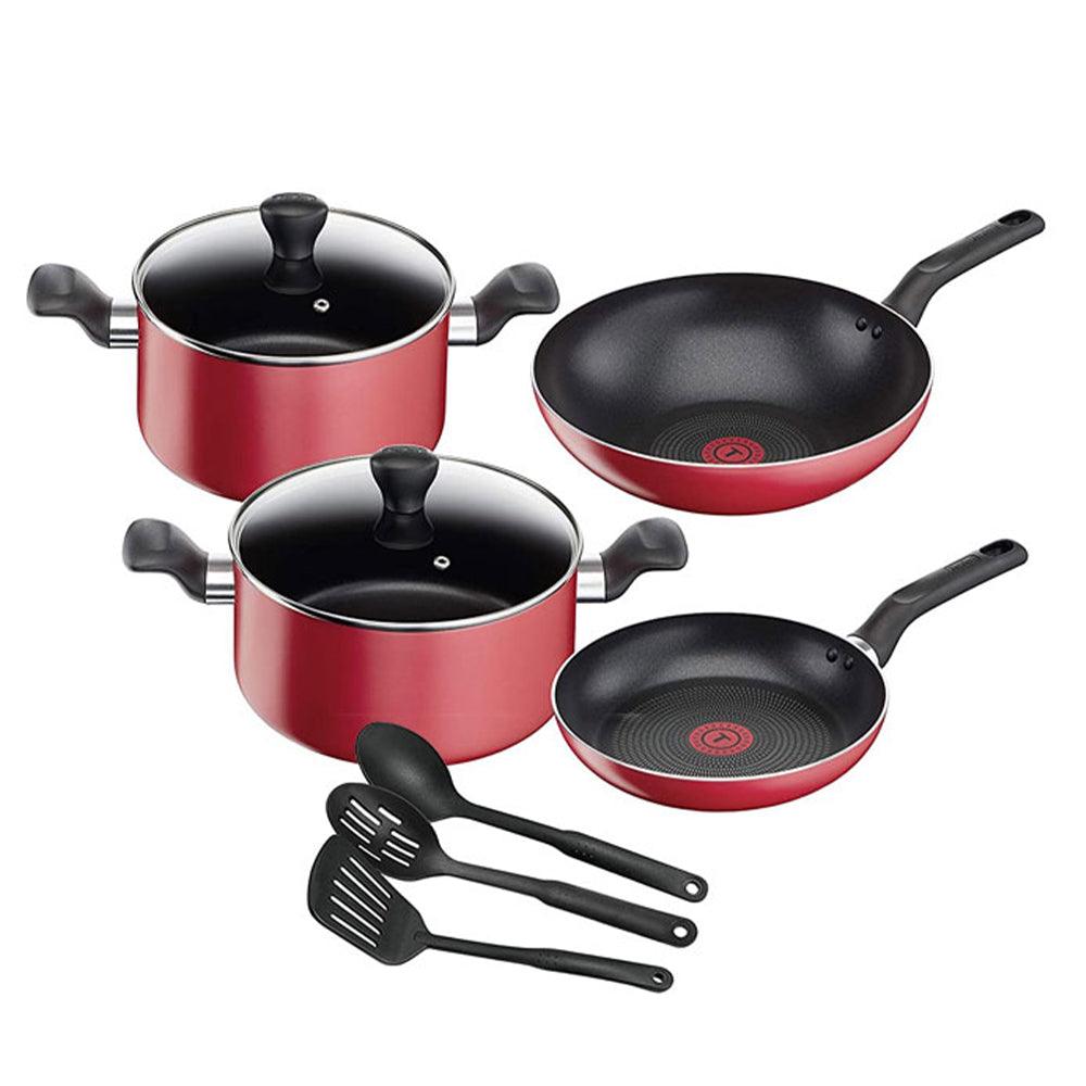 Tefal Super Cook Set 9 pieces Red Non-Stick Cookware Aluminum / B243S986 - Karout Online -Karout Online Shopping In lebanon - Karout Express Delivery 