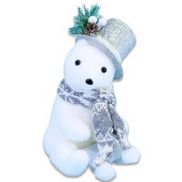 Christmas Sitting White Bear With Silver Glitter Hat.